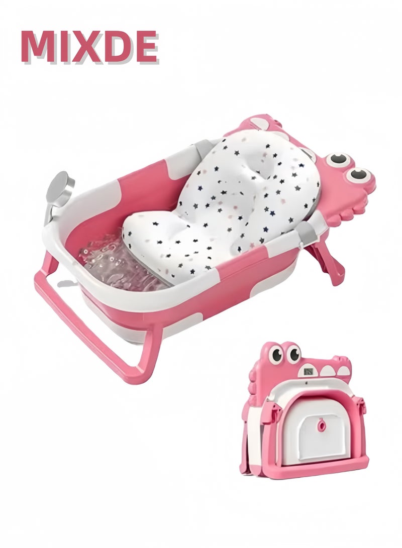 ميكسد حوض استحمام أطفال قابل للطي مع مقياس حرارة - هدية مثالية للمواليد الجدد، تصميم صحي مع تصريف المياه - Image 1